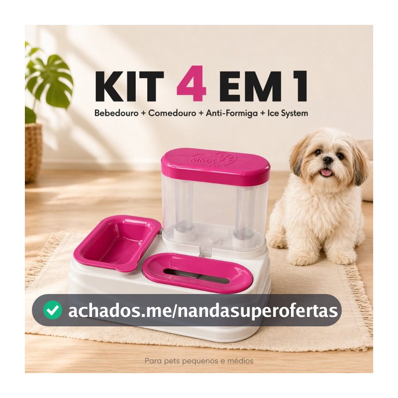 Comedouro e Bebedouro Pet PELOS LONGOS e CURTOS  4 em 1 Cachorro e Gato Água Gelada Antiderrapante