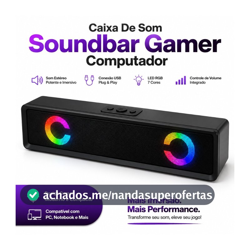Caixa De Som Pc Computador Notebook Gamer Soundbar Gamer Caixinha Som Subwoofer Para Tv Pc Usb Led