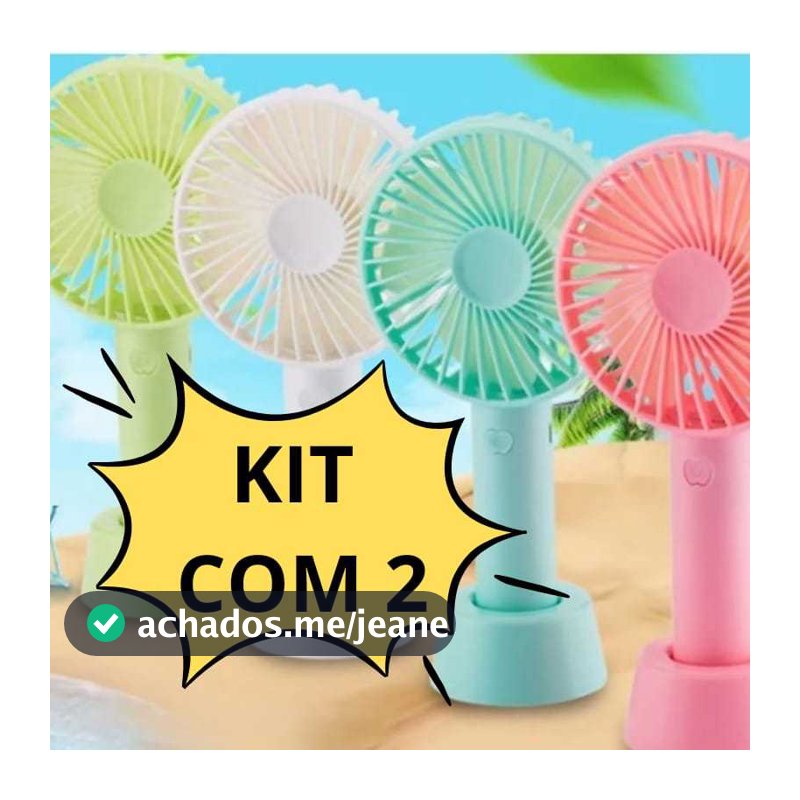 KIT 2 Mini Ventilador Portátil de Mesa Com Suporte Para Celular Leve Potente Carregamento USB 3 Velocidades MT289