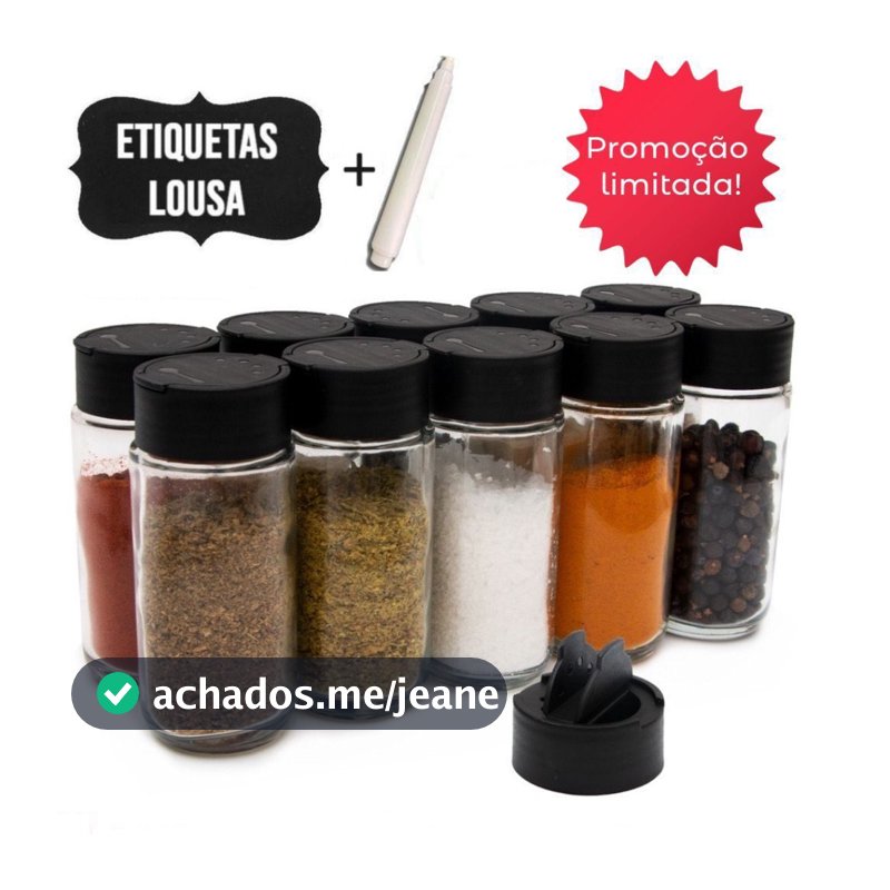 Kit  Potes Tempero Cozinha + Caneta + Etiquetas - Condimentos Potes Completo