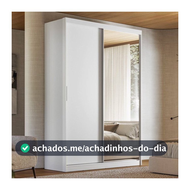 Guarda-Roupa Casal com Espelho 2 Portas de Correr e 3 Gavetas 100% MDF London Branco Branco/Amendola