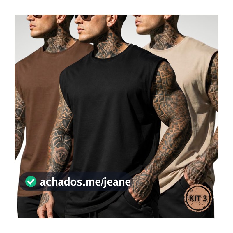 Kit 3 Regata Masculina Machão Oversized Academia Treino Fitness Lisa 100% Algodão Premium