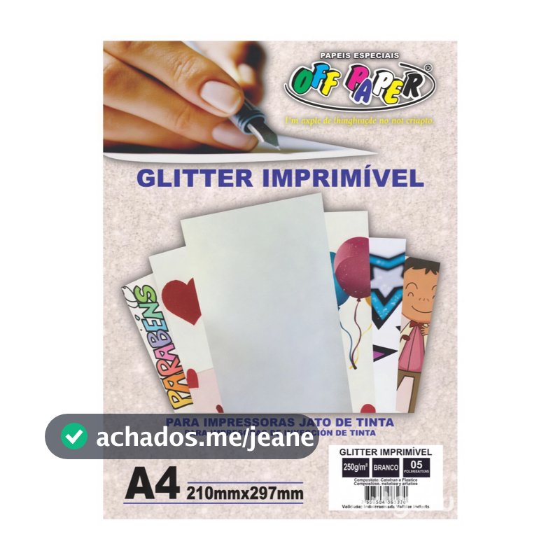Papel Glitter Imprimível Off Paper A4 250g com 10 folhas