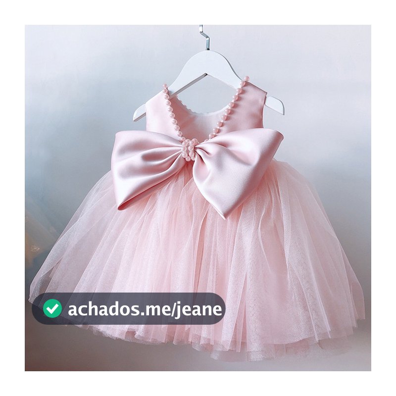 WFRV Vestido De Menina Com Pérolas , Vestidos Infantis Laço Grande , Costas Nuas , Festa De Aniversário , Infantil , Pri
