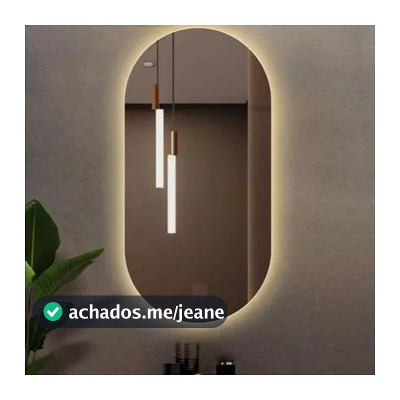 Espelho grande de parede Oval Com Led Lapidado orgânico Luxo Quarto Sala Banheiro Grande 76 X 43Cm