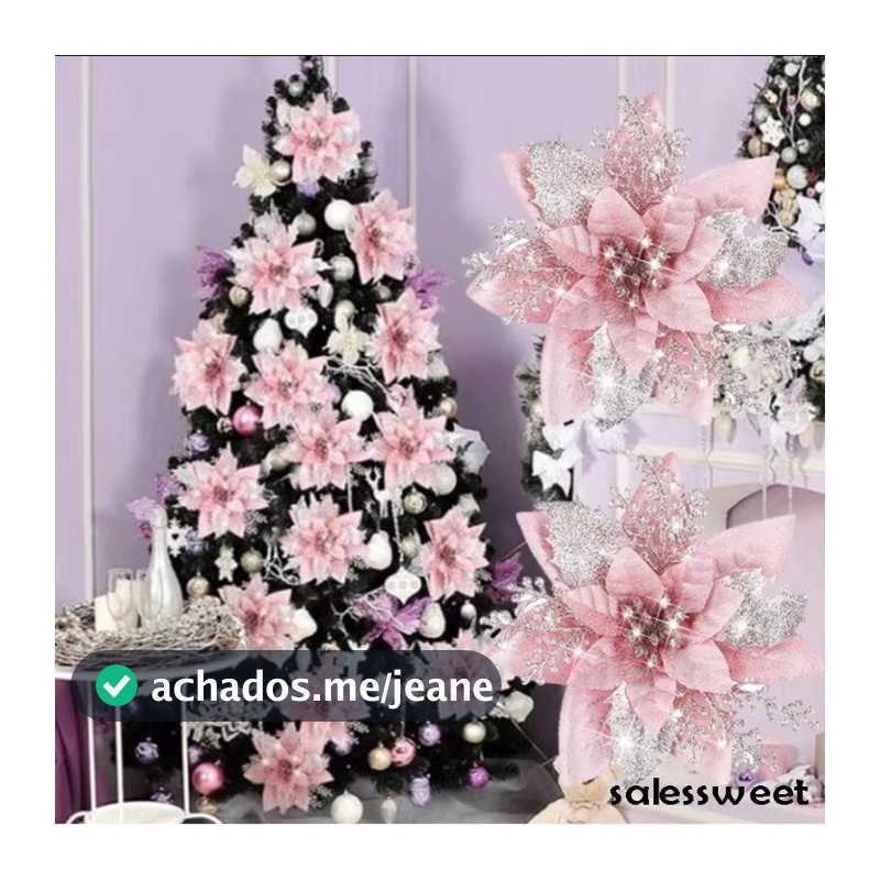 10PCS Flores De Natal Glitter Poinsettia Floral Xmas Tree Ornamentos DIY Garlands Home Decoração Festa De Casamento
