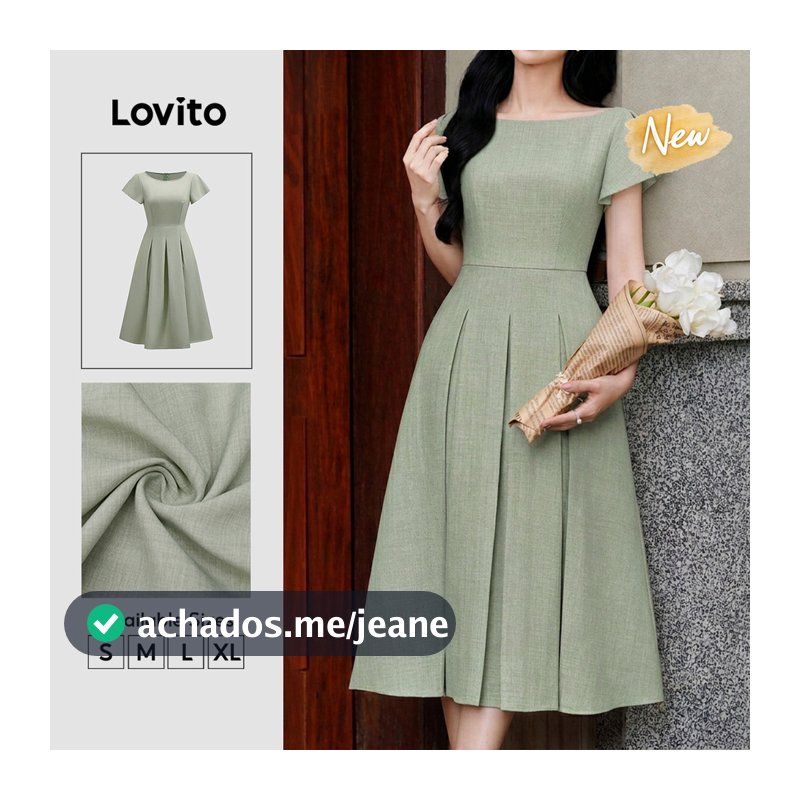 Lovito Vestido Feminino Verde Claro Casual Pregas e Babado Longo Primavera Verão Férias e Traje de Trabalho DRB39BR032