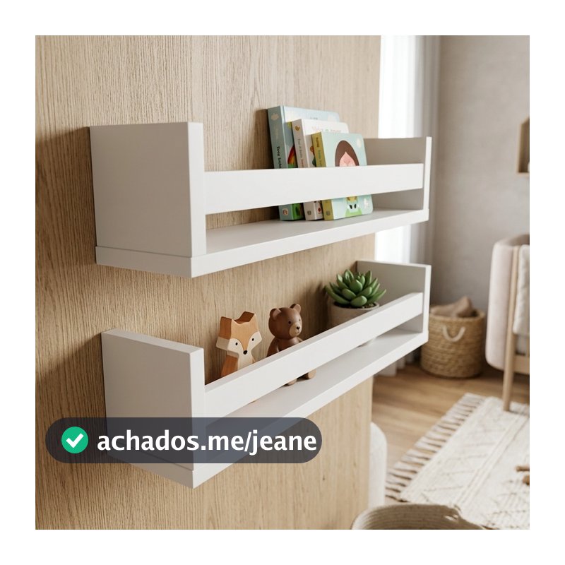 Kit 2 Prateleiras De Parede MDF Branco 50cm Porta Livros Infantil Organizador Quarto Montessori