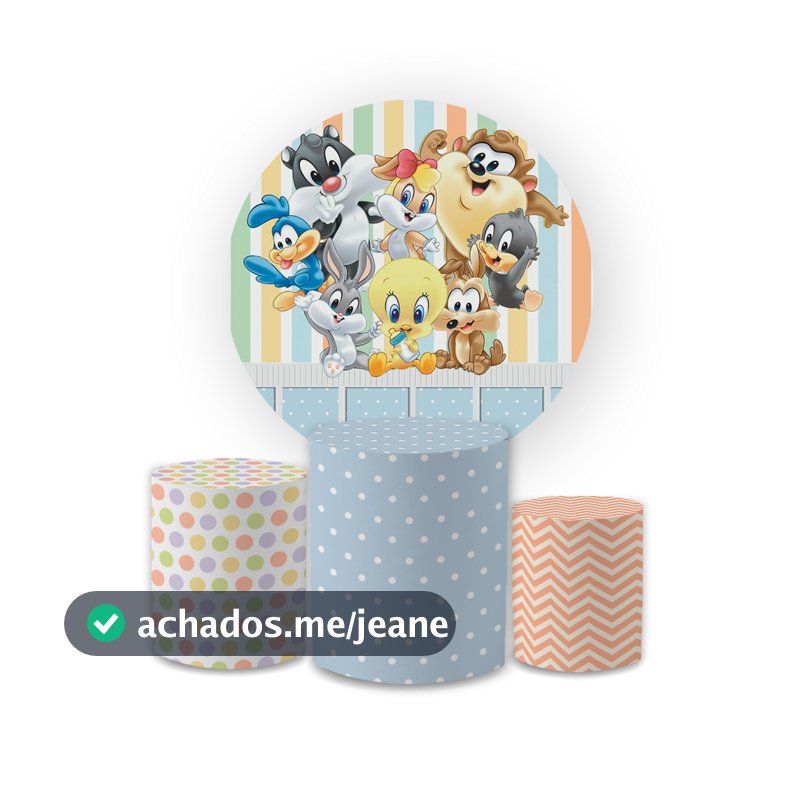 Kit Painel De Festa Redondo Infantil Baby Loney Tunis + 3 Capas de Cilindro