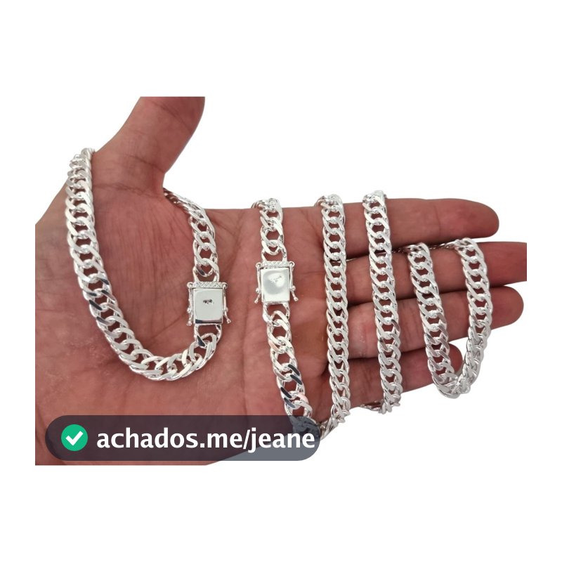 Kit Corrente E Pulseira GRUMET DUPLA 8MM Masculina Grossa Banhada À Prata 925