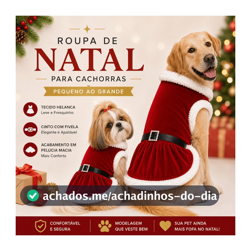 Vestido de Natal para Cachorro Pet Mamãe Noel Pequeno Grande com Pelúcia Cinto Roupa de Natal Cães