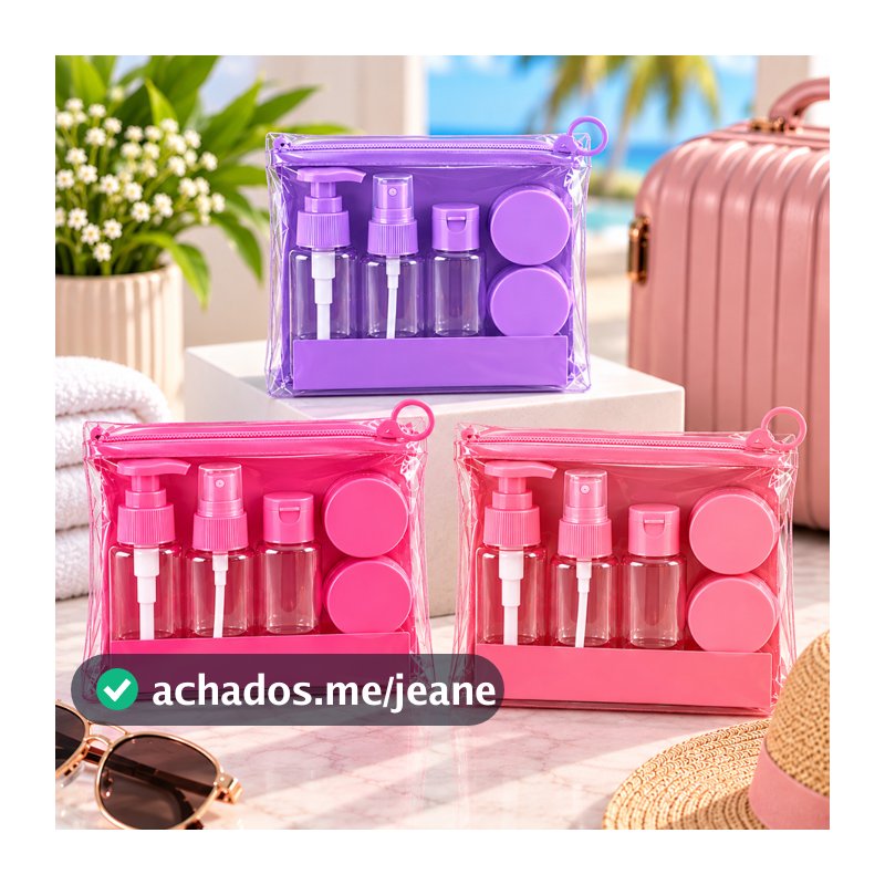 Kit Viagem Frascos Reutilizáveis com Necessaire – Potes para Shampoo, Creme, Perfume e Cosméticos