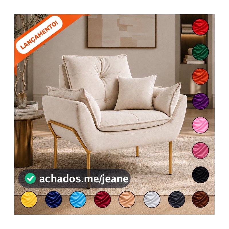 Poltrona Decorativa Para Sala Opala Base de Ferro Dourada Aninha Poltronas