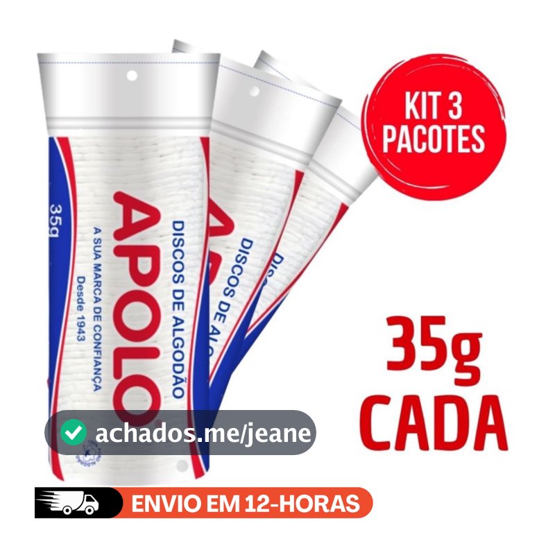 KIT 3 ALGODÃO DISCO 35GR APOLO LIMPEZA FACIAL MAQUIAGEM E SKINCARE