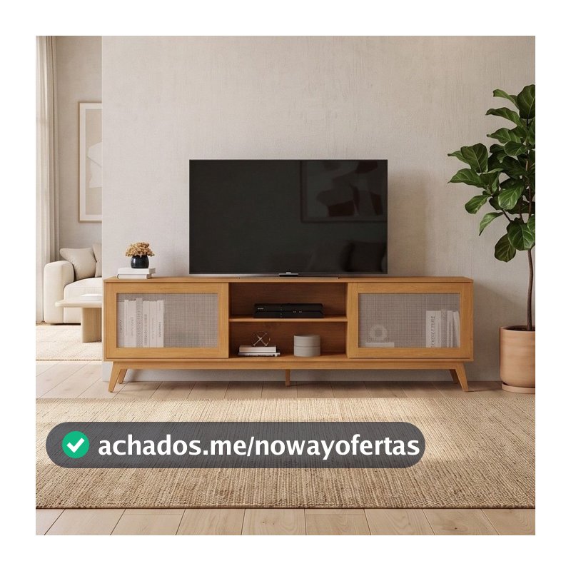 Rack para TV até 75 Polegadas MDF 218cm Pés em Madeira Maciça Denver Yescasa Marrom Nature