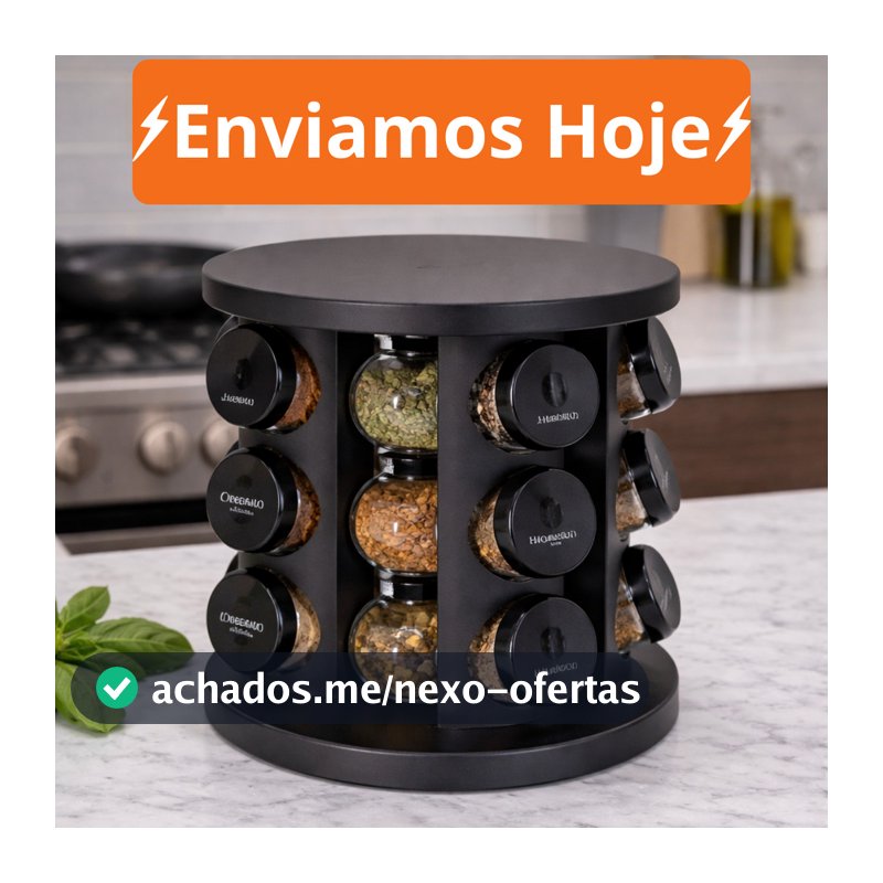 Porta Temperos Profissional Giratório 9 Potes Vidro OFERTA Tampa Dosadora Organizador Condimentos