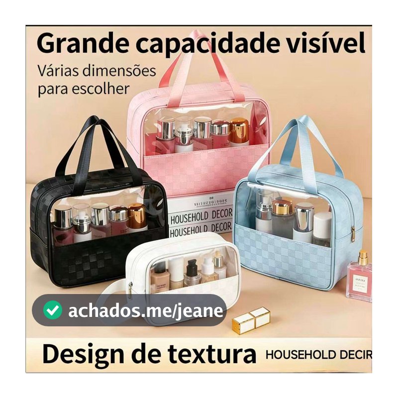 Kit 3 Peças Necessaire de Maquiagem Transparente Xadrez Grande Capacidade, Bolsa de Viagem para Cosméticos, Várias Cores