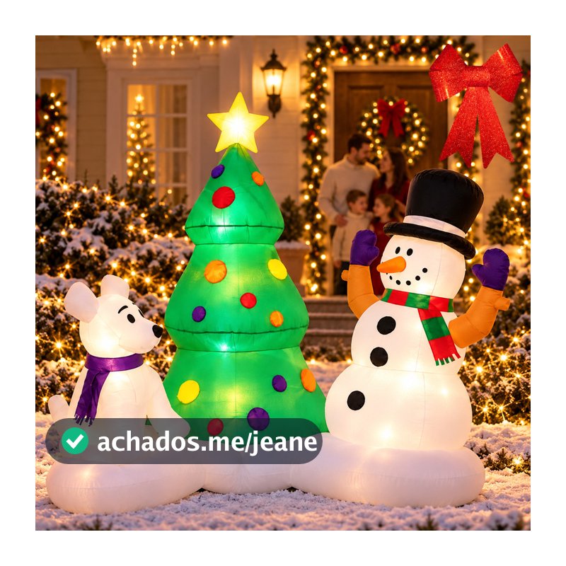 Kit Arvore Natal Inflável 1,8m Urso Polar Boneco Neve Laço