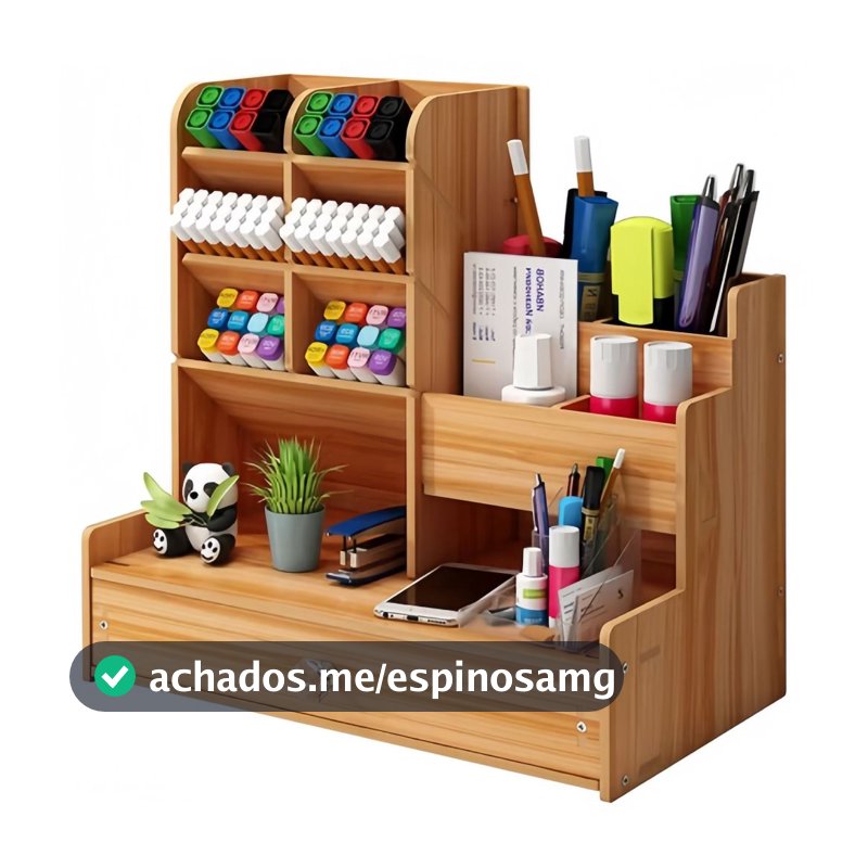 Organizador De Mesa Mdf Escritório Multiuso C/ Gaveta Nicho Canetas viv