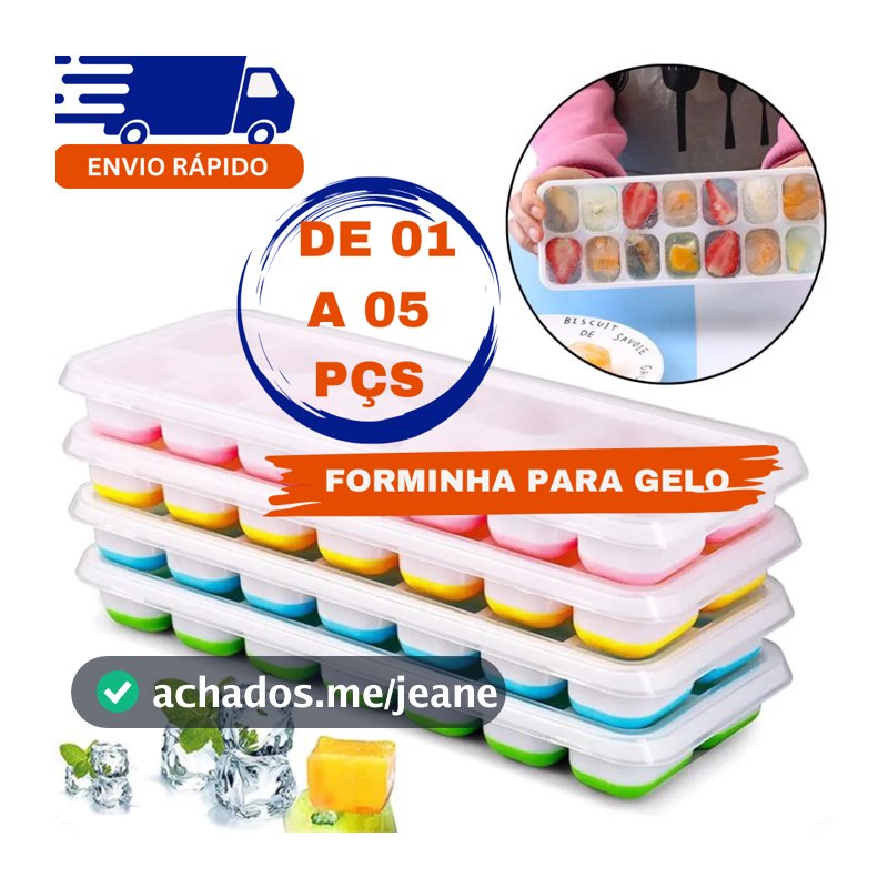 JOGO COM 01 A 05 FORMAS DE GELO CUBO COM TAMPA SILICONE ANTI-ODOR LAVAVÉL UTENSÍLIOS DE CASA COZINHA