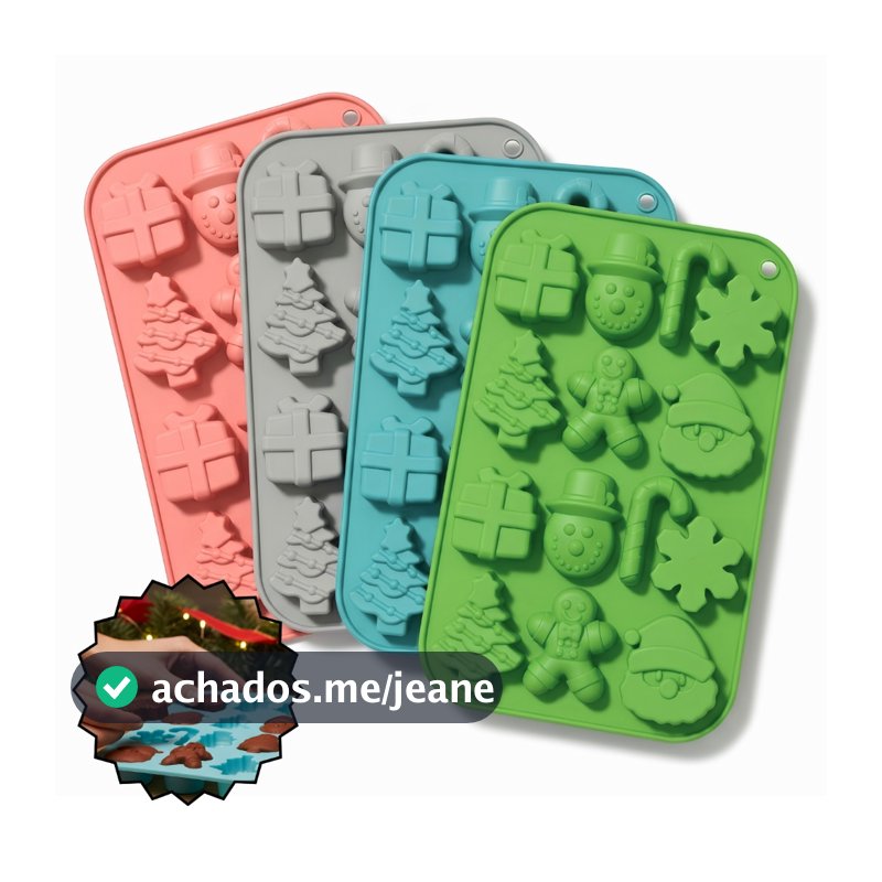 Forma de Silicone, natal, 4 cores, Antiaderente, Flexível - p/Confeitaria, Biscoito, Resistente