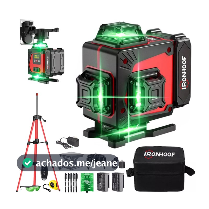 Nivel A Laser 16 Linhas Com Tripe Profissional Verde 2 Bateria 30m