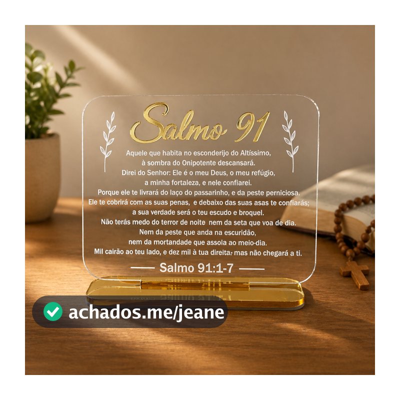 Placa de Mesa Oração Salmo 91 Decoração em Acrílico Proteção Igreja 17x14cm