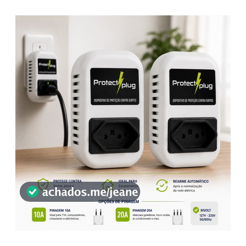 KIT 2 Protectplug Protetor Contra Surtos Elétricos Bivolt 10A e 20A para TV Computador Geladeira e Eletrodomésticos