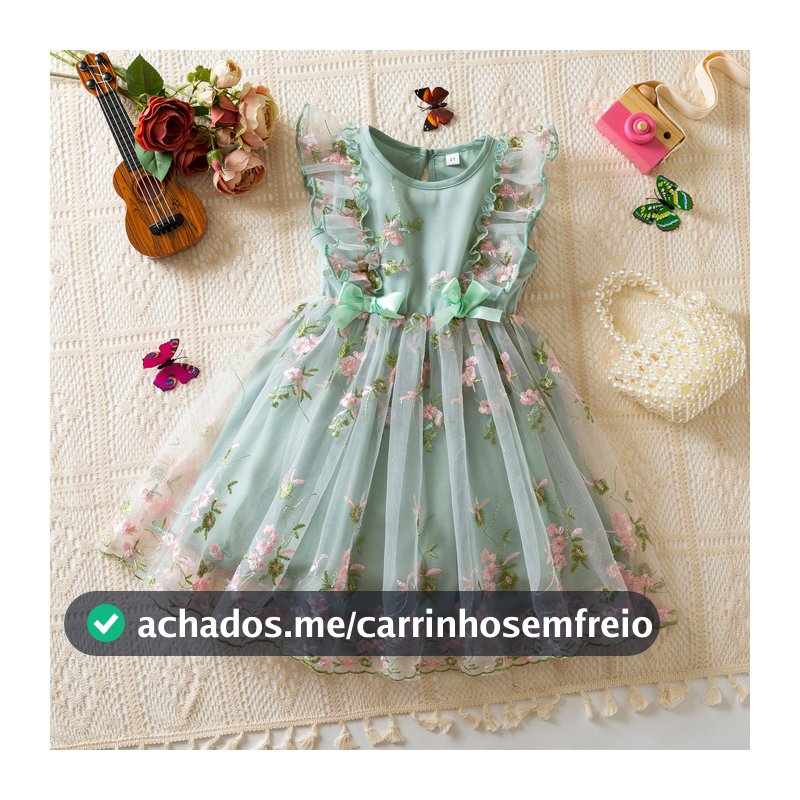 WFRV Crianças Meninas Verão Doce Série Vestido De Princesa Renda Bordado Flor Arco Bonito Menina 3-8 Festa De Aniversári