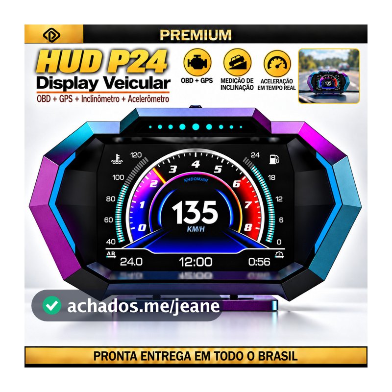 P24 Car Head Up Display HUD Velocímetro Digital Portátil OBD2+GPS Inclinômetro Acelerômetro Projetor Automotivo