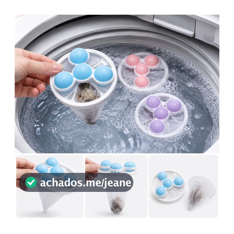 Kit 3 Filtro Coletor Pelos Fiapos E Cabelos Maquina Lava Roupas Saco Flutuante Para Remover De Lavagem