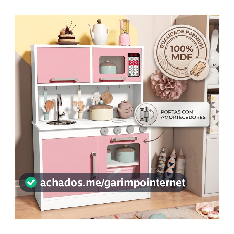 Cozinha Infantil de Brinquedo 100% Mdf Valentina Com Torneira E Pia
