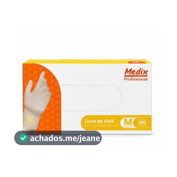 Luva Vinil Sem Pó Medix M Caixa 100 Procedimento Descartável Transparente