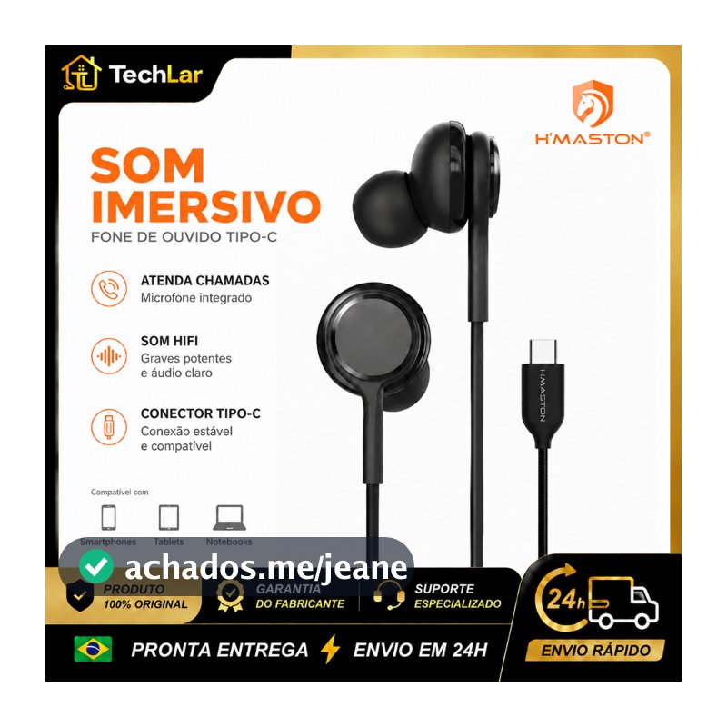 Fone de Ouvido com Microfone , Cabo Trançado, Som Estéreo Alta Qualidade