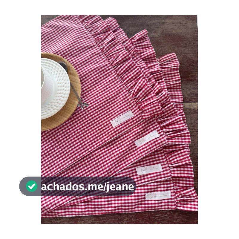 Kit 2 Jogos Americanos Farmhouse Babadinho Retangular Xadrez Vermelho Rústico e Delicado