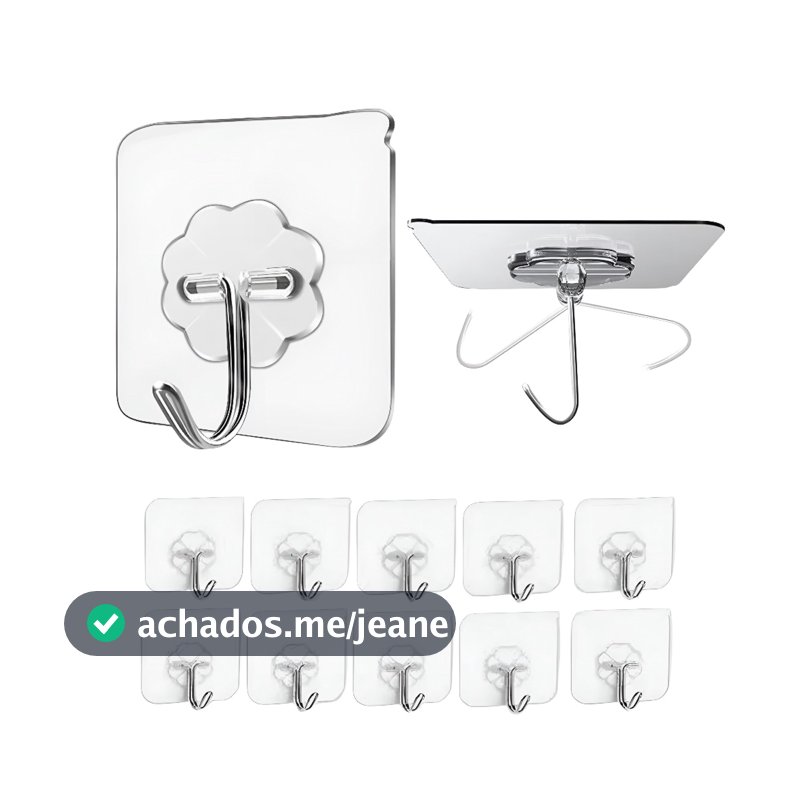 Kit 5/10/20 Ganchos Adesivos Universais com Acabamento Metálico Autocolante Forte Multi Funcional