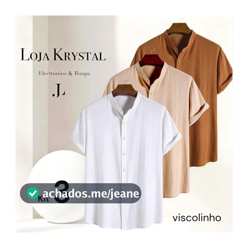 Kit 3  Camisa Social Masculina ViscoLinho Gola Padre Manga Curta Premium