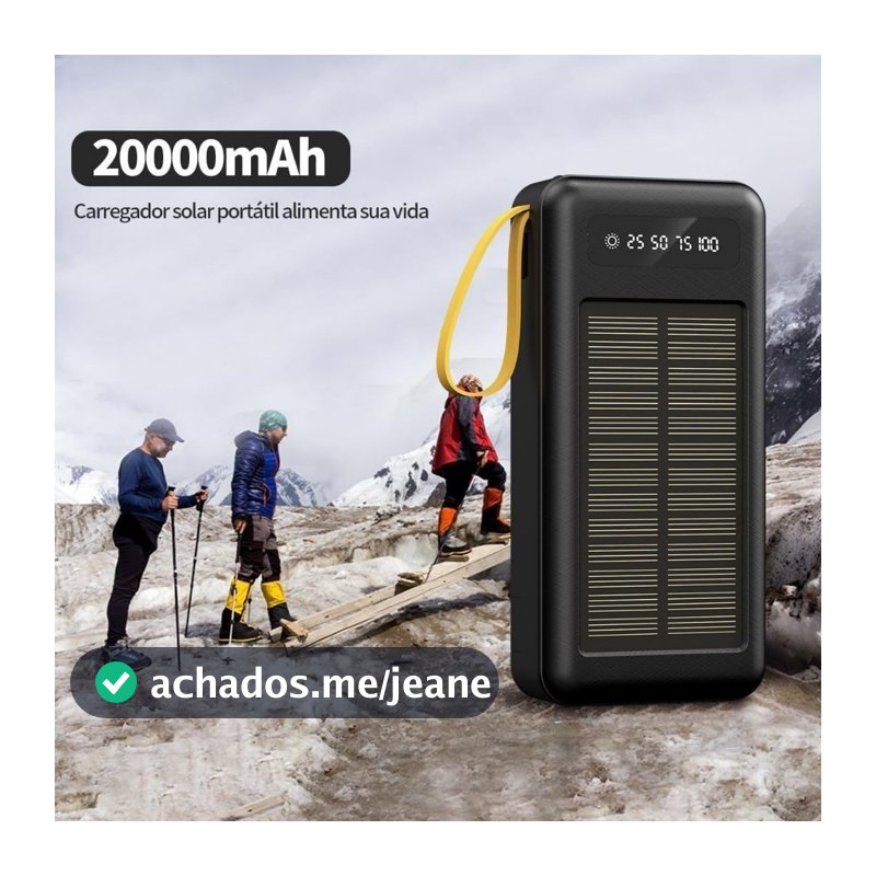 Carregador Portátil Power Bank Solar 20.000mah Com cabos 5 Em1 LED lanterna