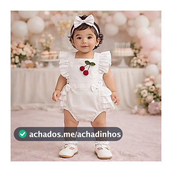 Jardineira Cerejinha Com Lacinho 3 Cores Romper Bebê Menina