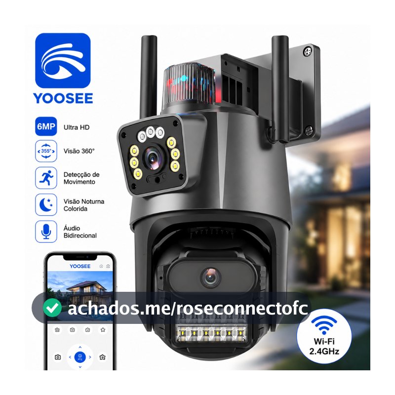 Câmera de segurança externa P11 Wi-Fi YOOSEE/ICSEE IP66 360° 4K 6MP com lente dupla e à prova d'água
