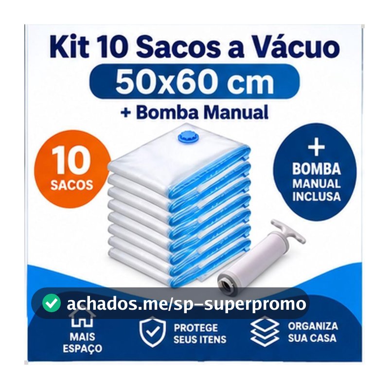 Kit 10 Saco a Vácuo 50x60 + Bomba Manual