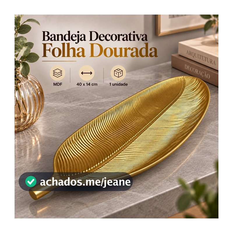 Bandeja Folha Dourada 40cm Para Centro De Mesa Decoração Casa