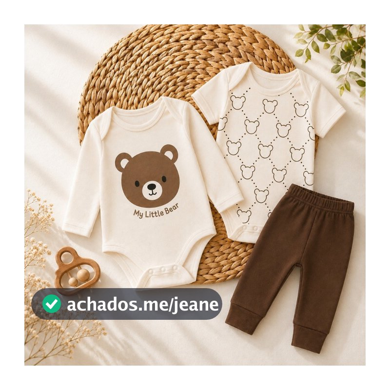 Conjunto Roupa 3 Peças Body Calça Mijao Bebe Menino 100% Algodão Estampas Divertidas