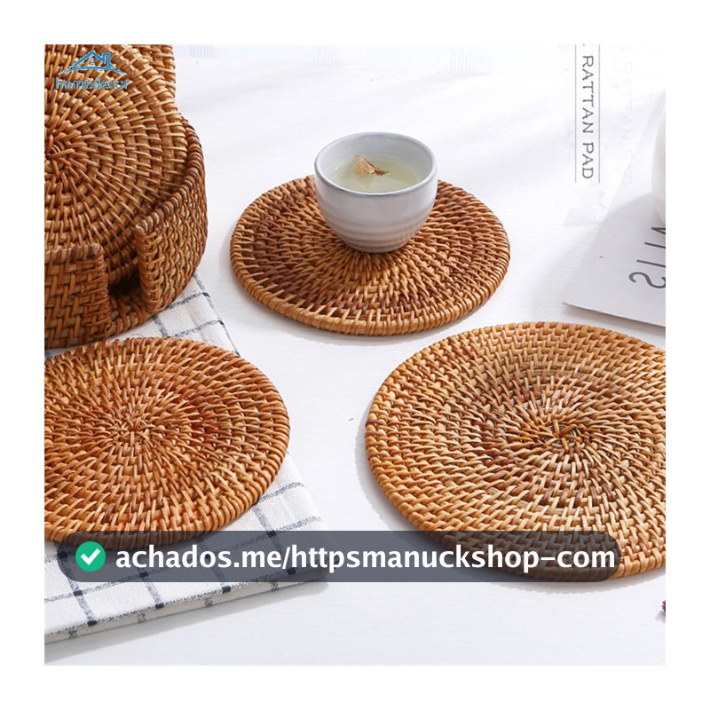 Jogo Americano De Tecido De Vime Redondo Para Mesa / Isolamento Coasters / Item De Mesa Antiderrapante