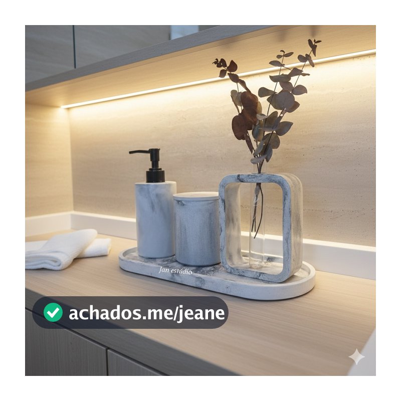 Kit Lavabo Carrara | Concreto Artesanal | Bandeja + Porta sabonete + Porta escova/objetos + Vaso | Decoração Banheiro