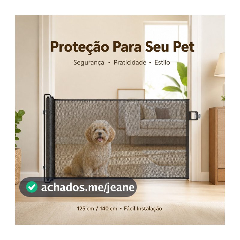 Tela Pet Para Animais de Estimação Portão de Segurança 125cm ou 140cm Sem Furos Barreira Retrátil
