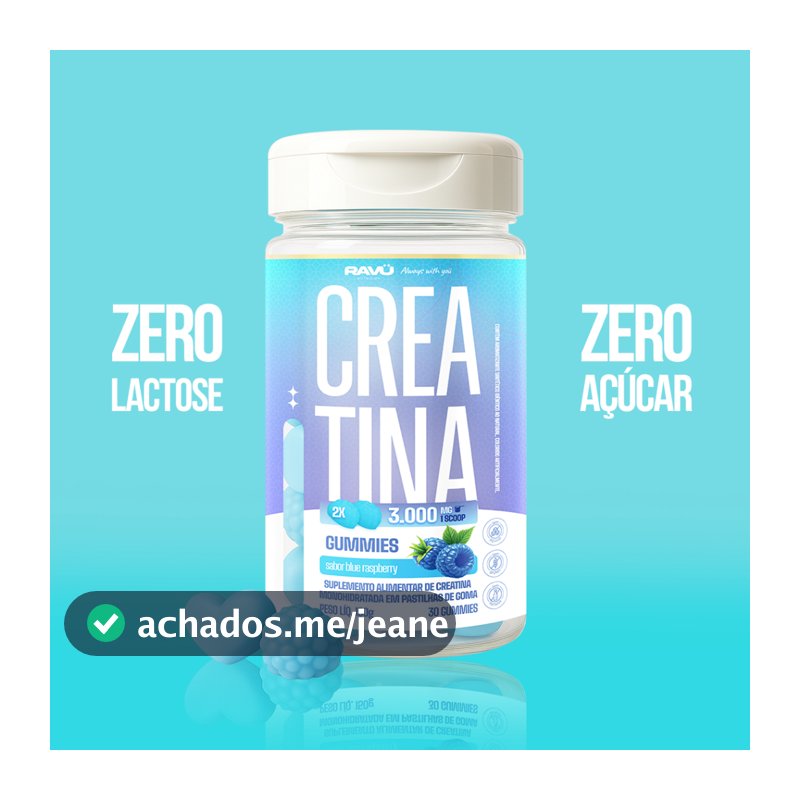 Creatina em Gomas Crea Gummy Ravu 3g por Dose | Monohidratada, Zero Açúcar, Blue Raspberry 30 Gomas