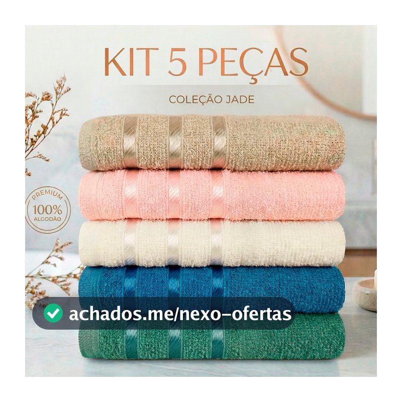 Kit 5pçs Toalhas de Rosto de 45x60cm 100% Algodão - Coleção Jade