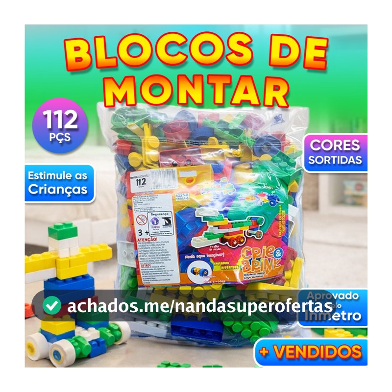 Blocos de Montar 112 peças Educativo Didático Presente Criança Infantil - Crie e Brink