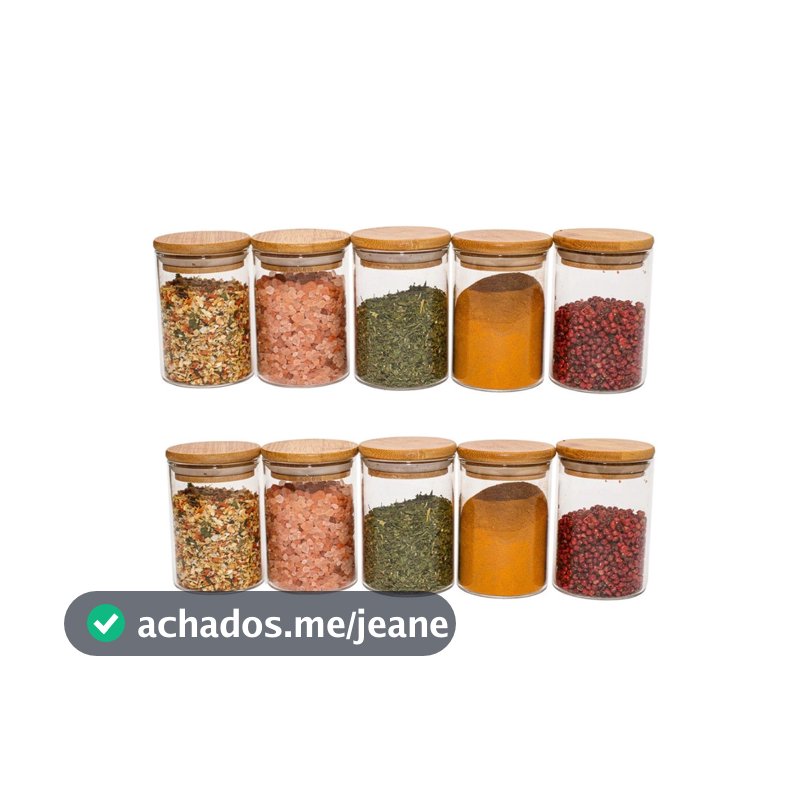 Kit 10 Potes De Vidro Condimentos 250ml Com Tampa De Bambu